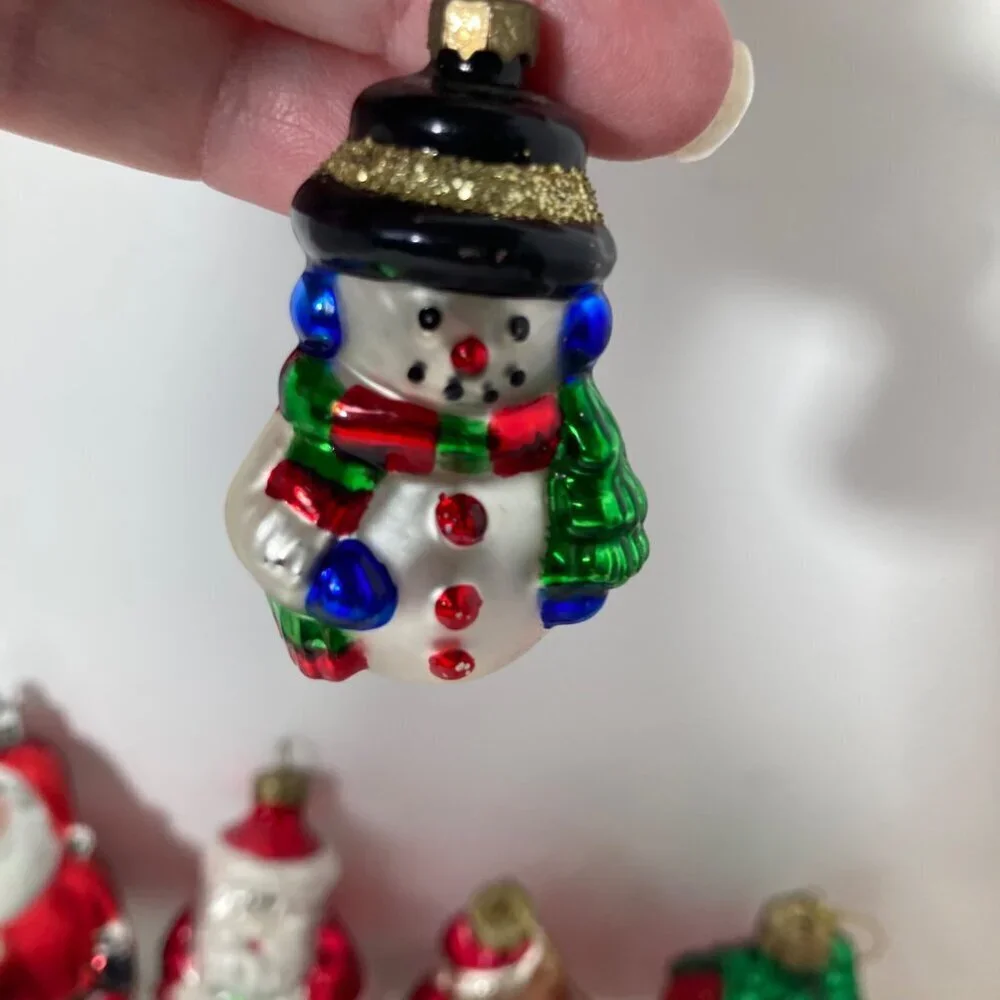6 Vintage Blown Glass Christmas Ornaments Santa Snowman House Bear Horse 2‎ - 4